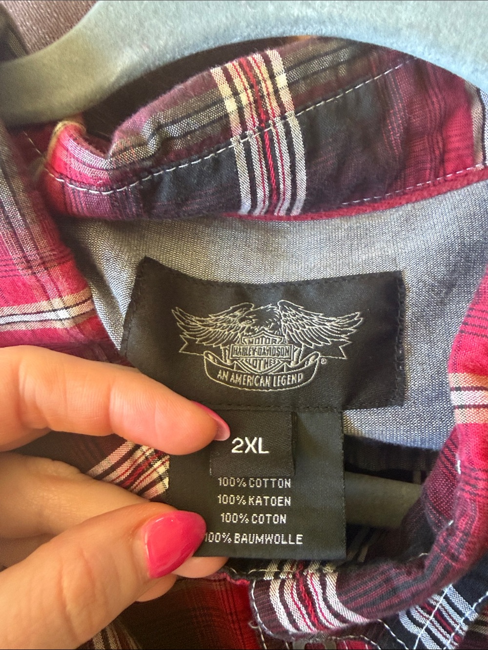 Harley-Davidson Red and Black Plaid Short-Sleeve Button-Down Shirt - Picture 5 of 5